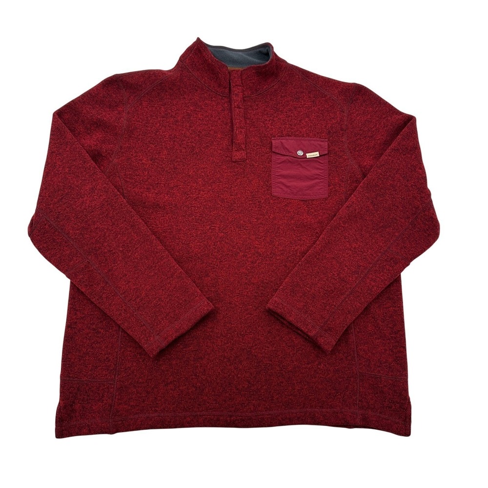 Woolrich Red 1/4 Button Pullover Sweater Shirt Pouch Pocket Cozy Warm Women XL